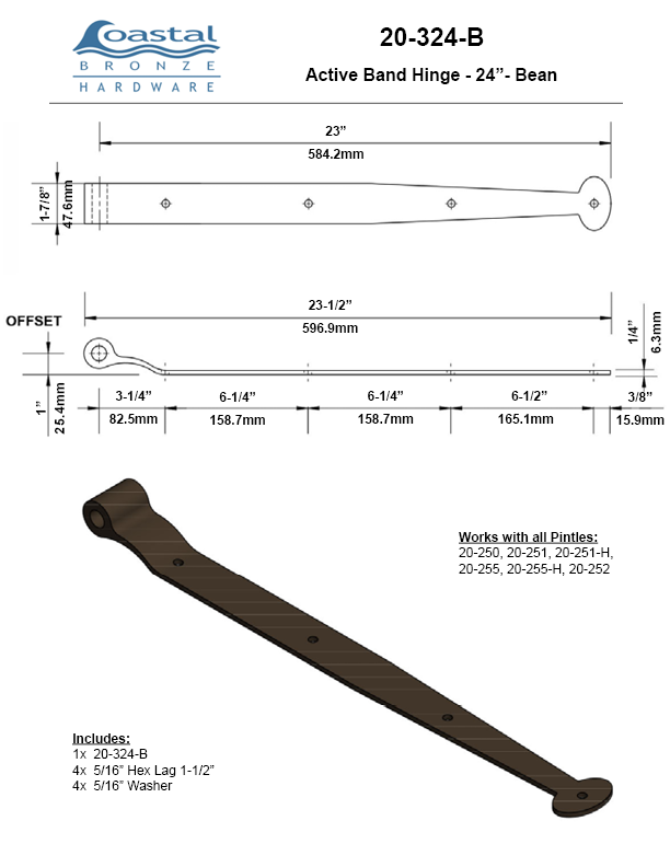 Textured Bronze Band Hinge - 24" - Bean
