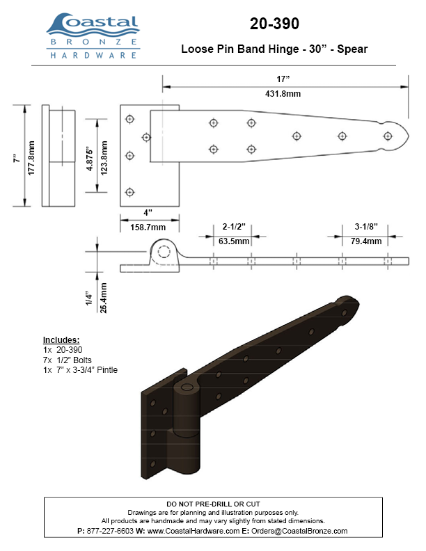 Textured Bronze Driveway Gate Hinge - Edge Mount - 16-1/2"