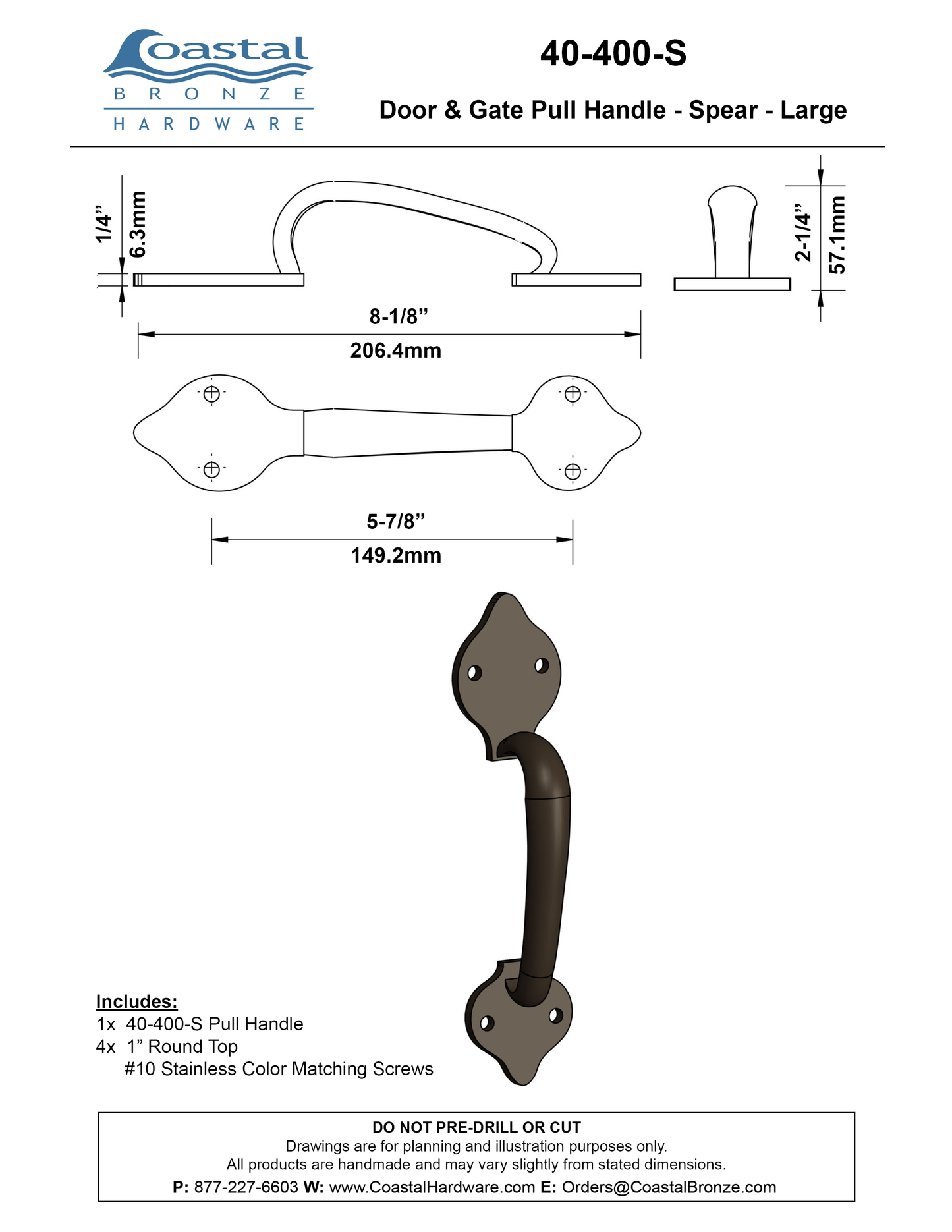 Textured Bronze Door & Gate Pull Handle - Spear