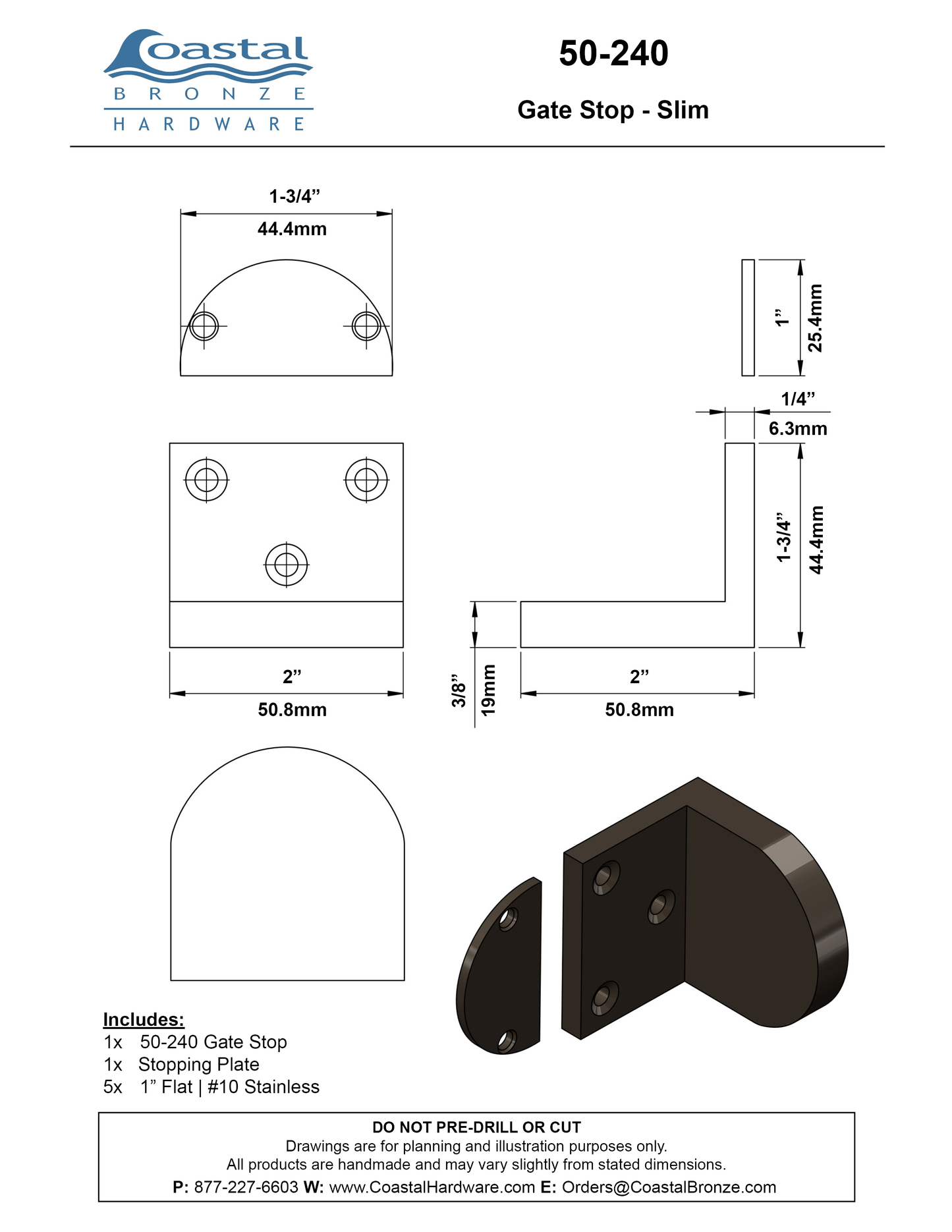 Textured Bronze Gate Stop - Slim