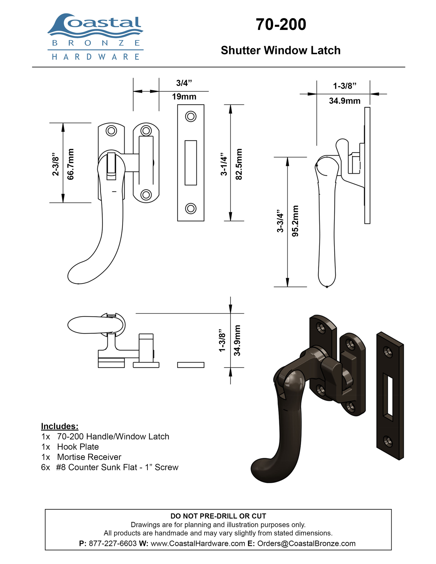 Textured Bronze Shutter Window Latch