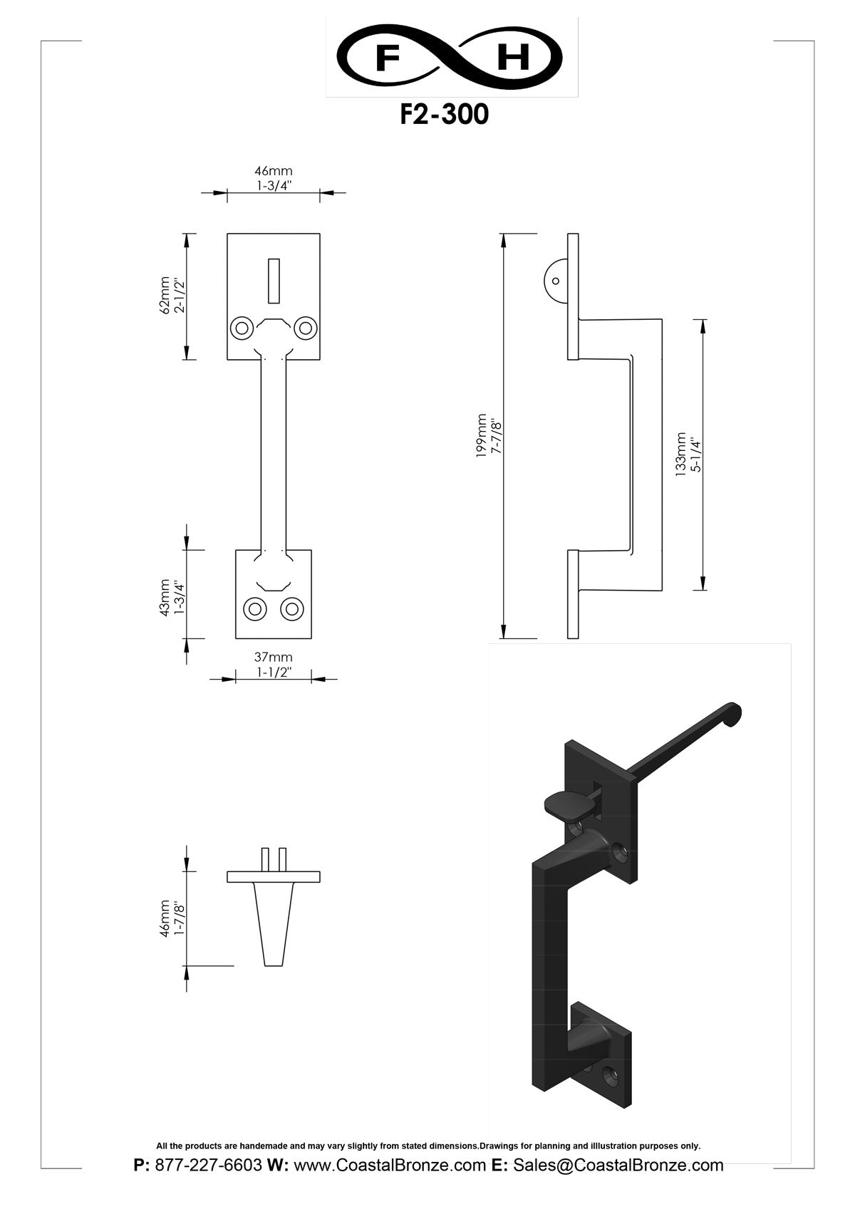 Bronze 8" Square Thumb Latch