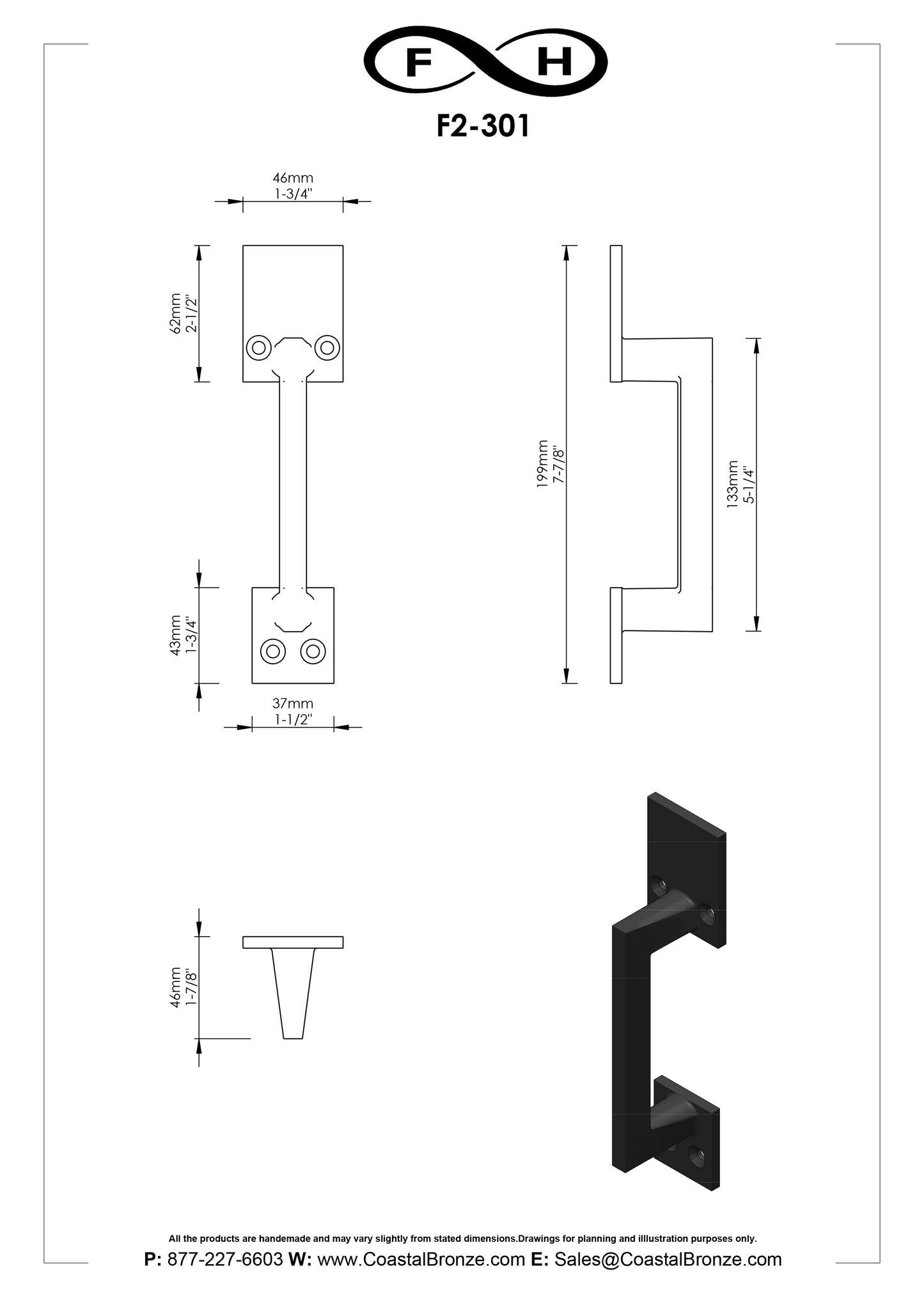 Bronze 8" Square Pull Handle