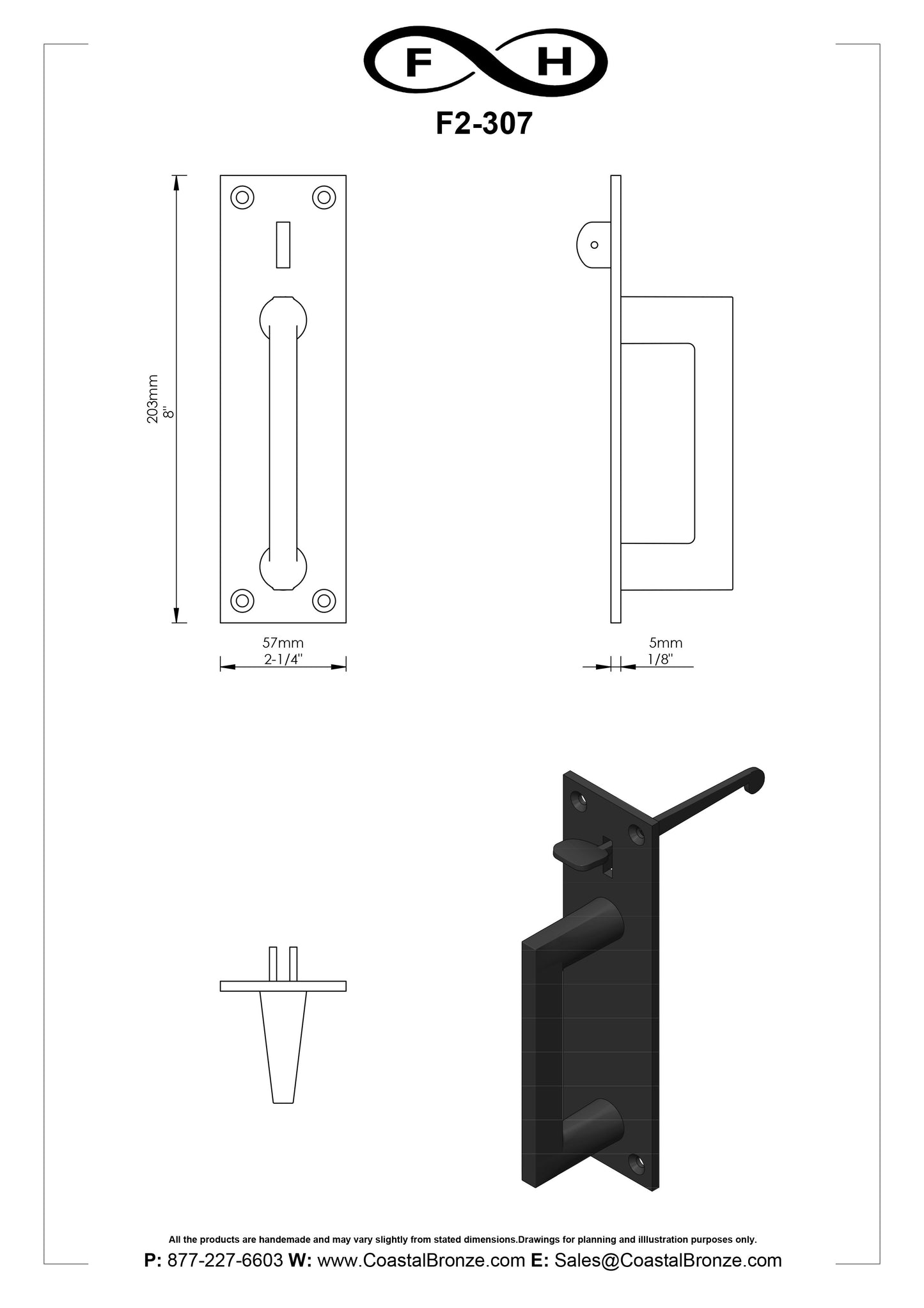Bronze 8" Rectangular Plate Thumb Latch