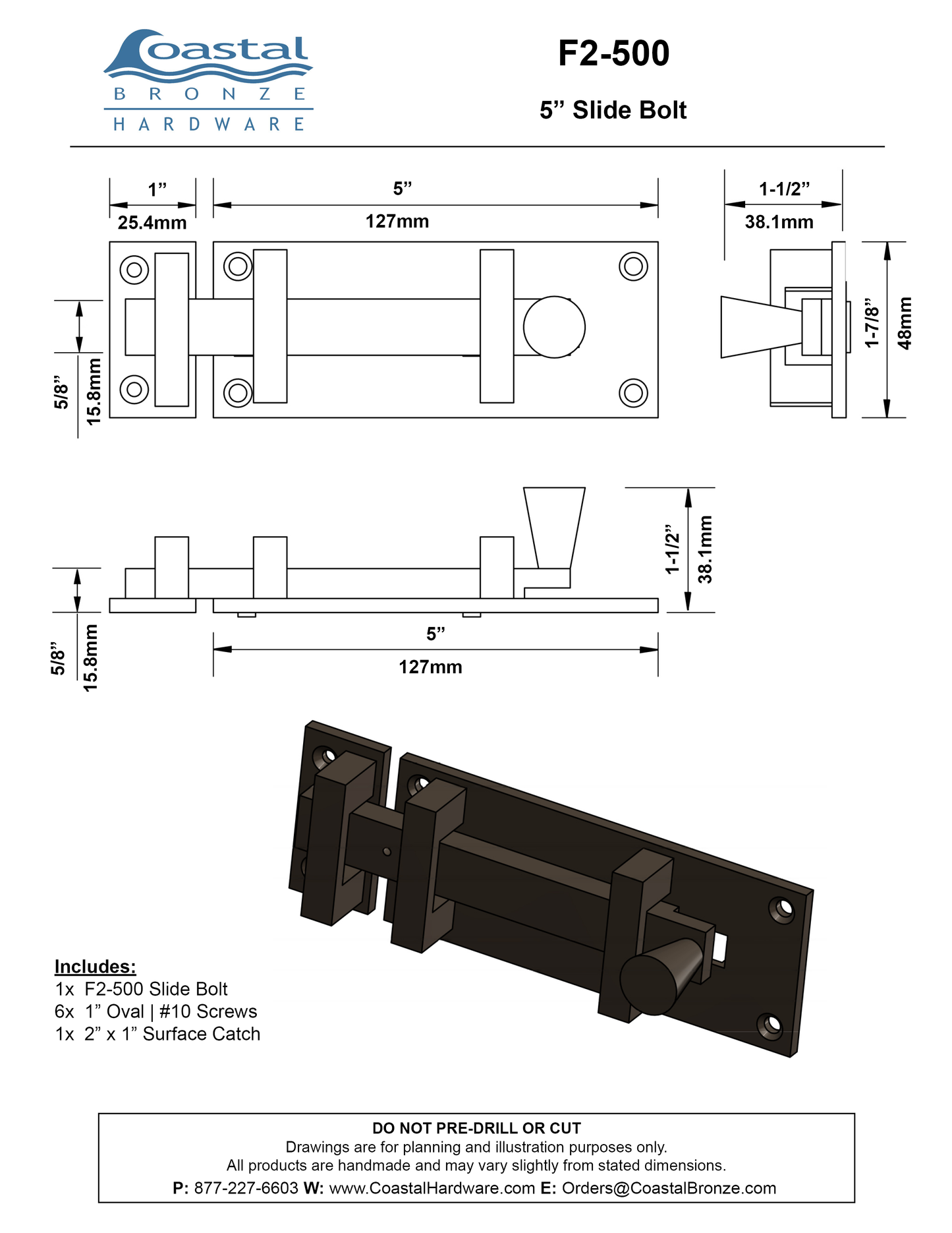 Bronze 5" Slide Bolt