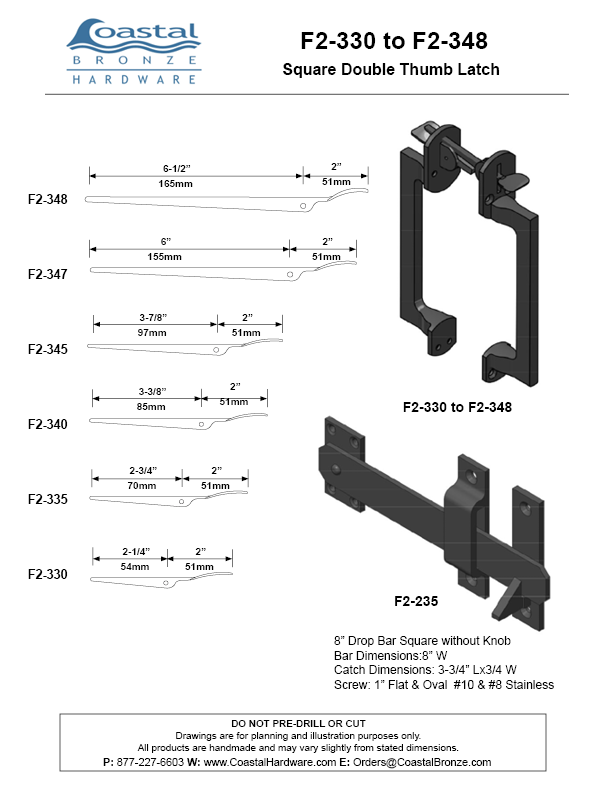 Bronze Square Double Thumb Latch Set - Gate Kit
