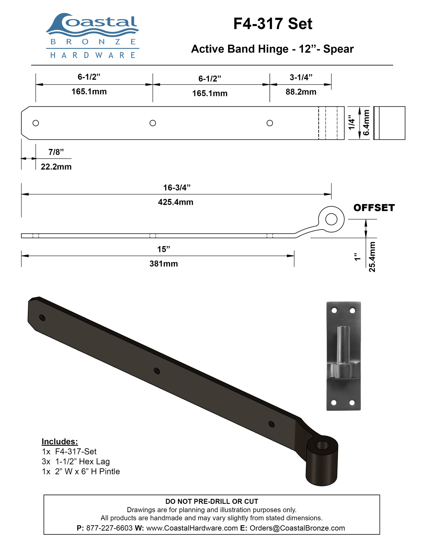 Bronze 17" Active Band Hinge Set