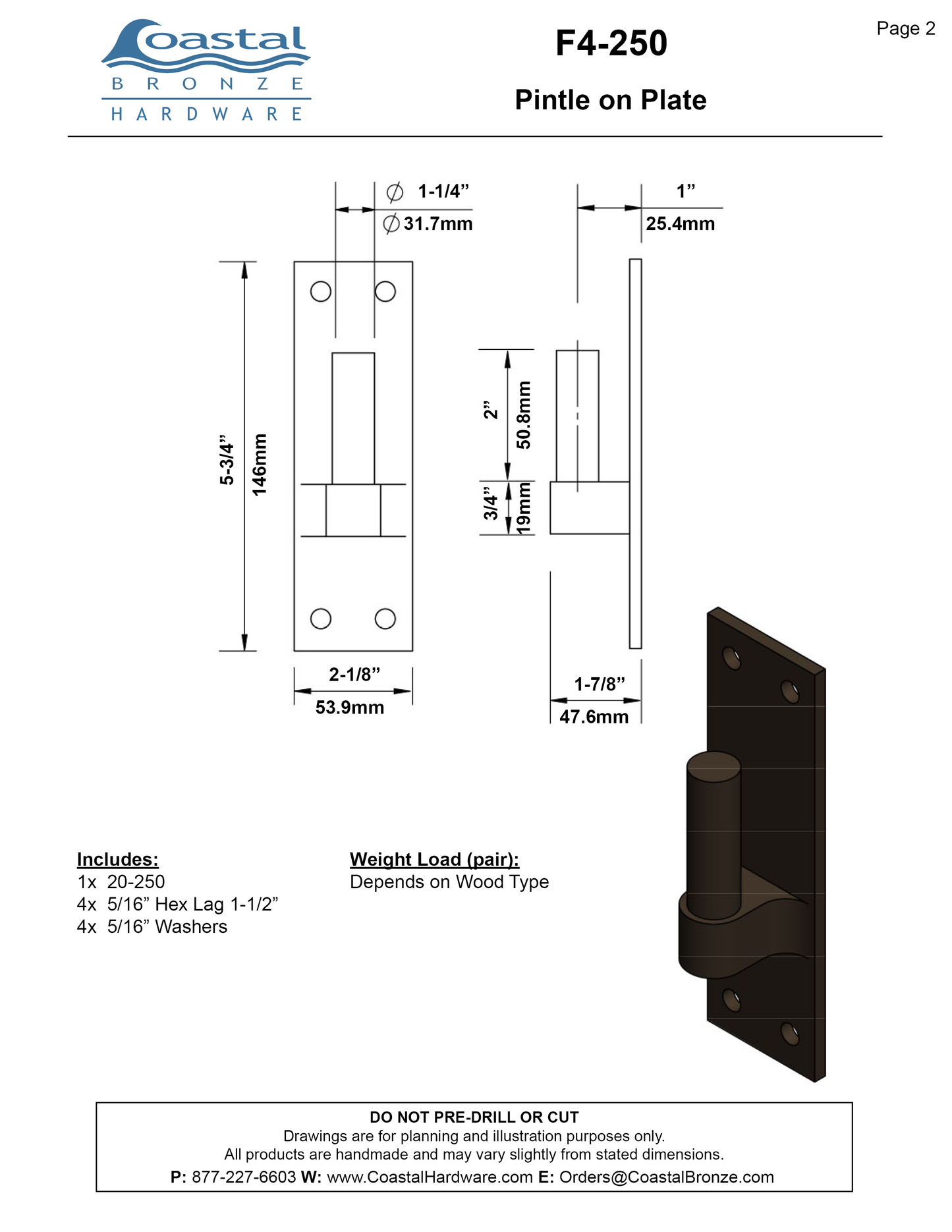 Bronze 24" Active Band Hinge Set