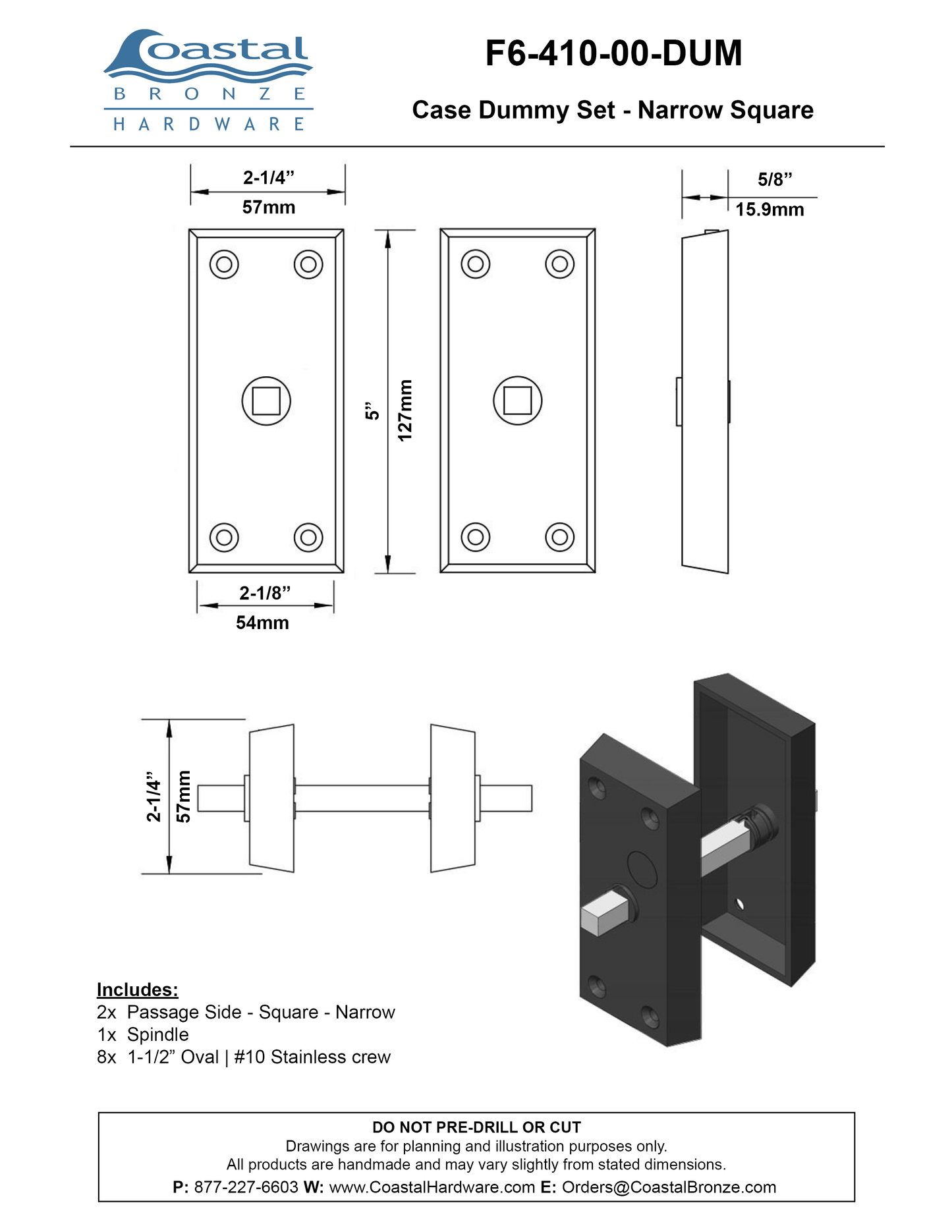 Bronze Case Dummy Set - Narrow Square