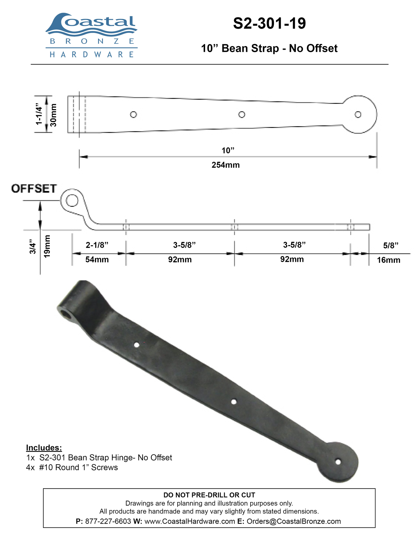 Brass 10" Bean Strap - 3/4" Offset