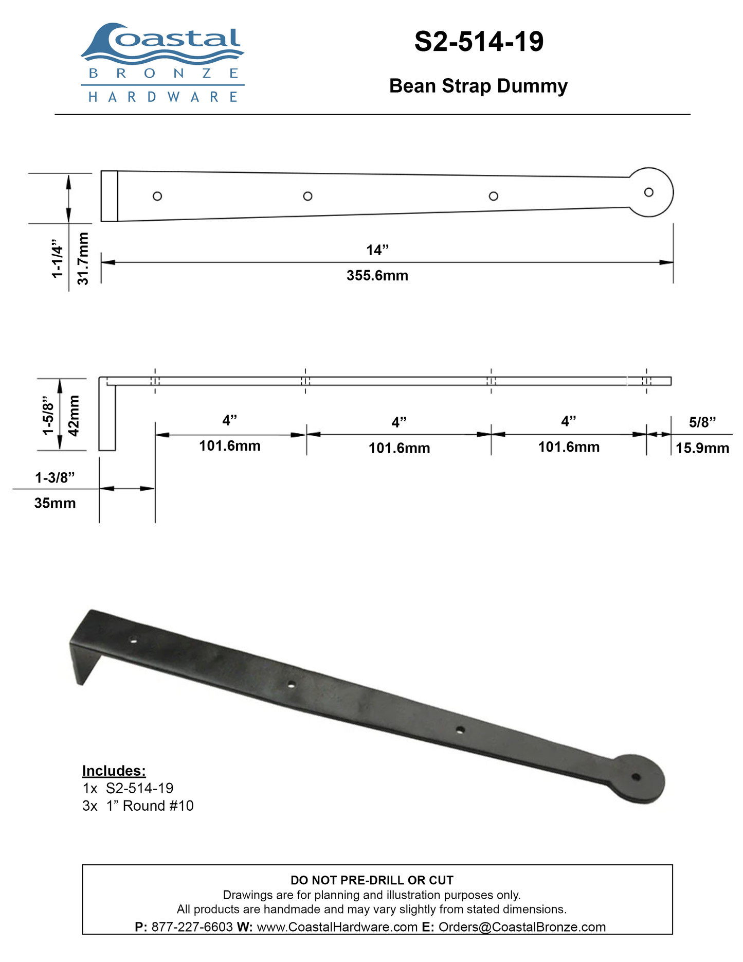 Brass 14" Bean Strap Dummy