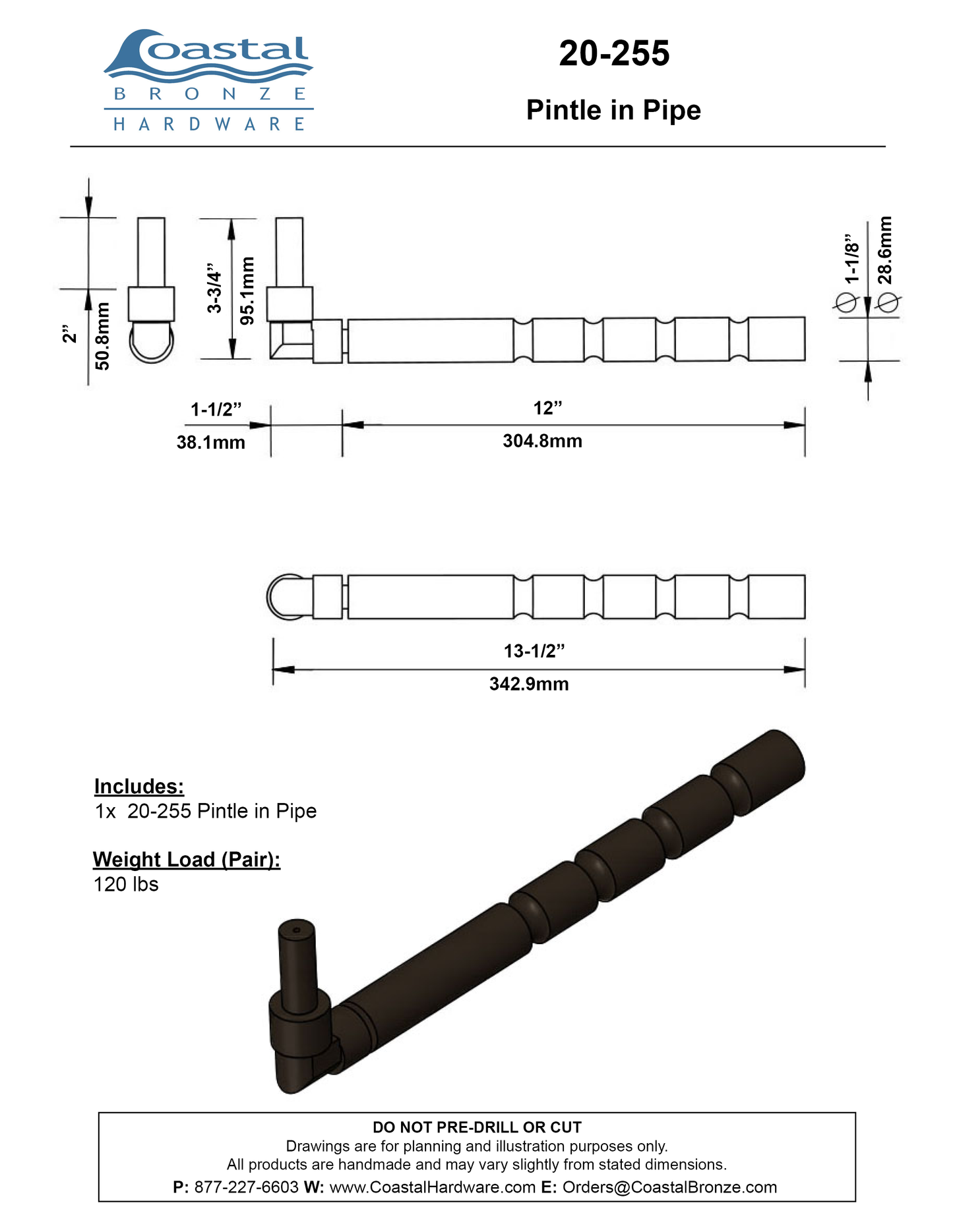 Textured Bronze Pintle in Pipe