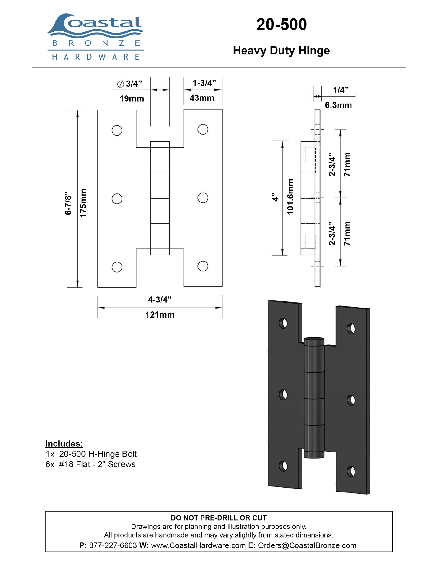 Textured Bronze Heavy Duty H-Hinge - Bolt
