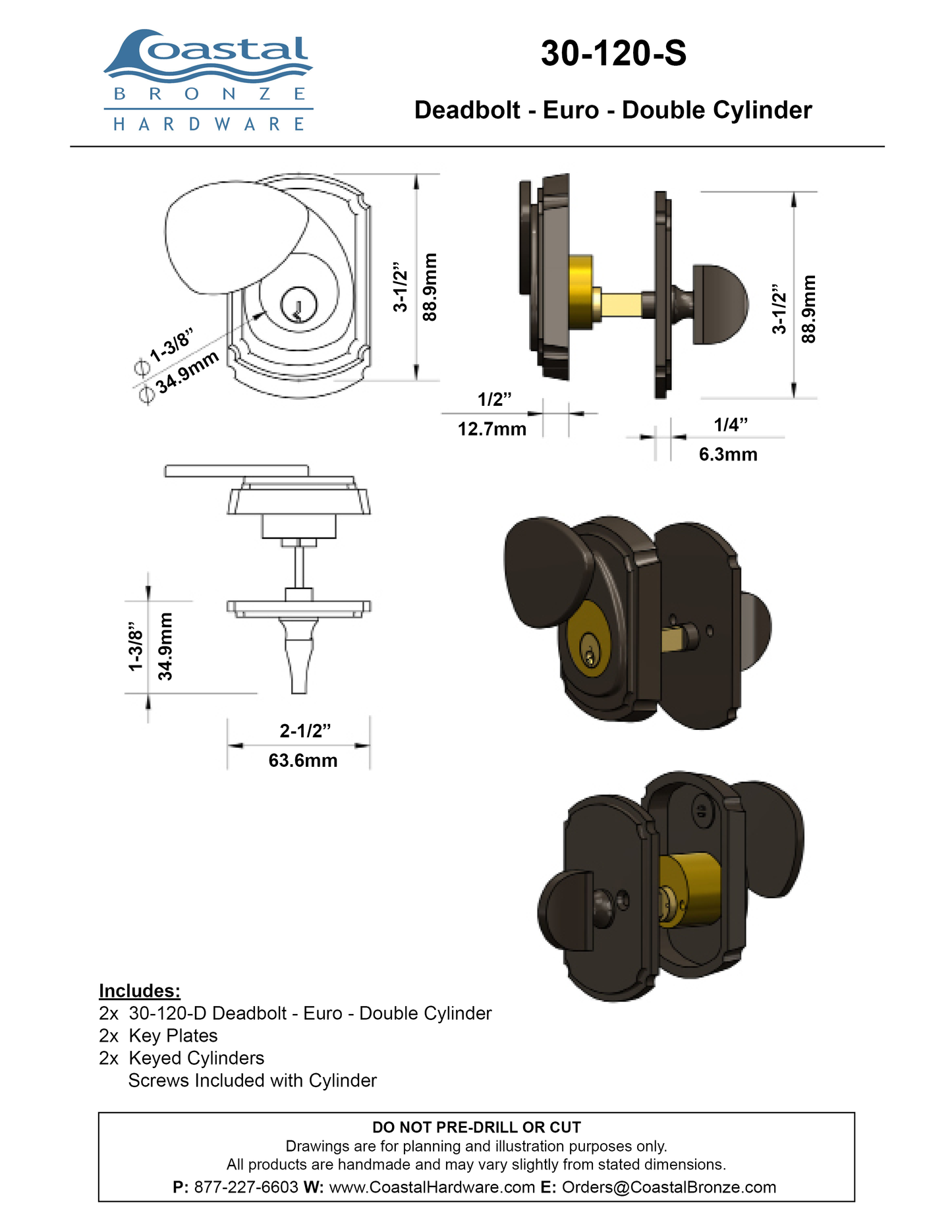 Textured Bronze Deadbolt - Euro - Single Cylinder - Self Latching