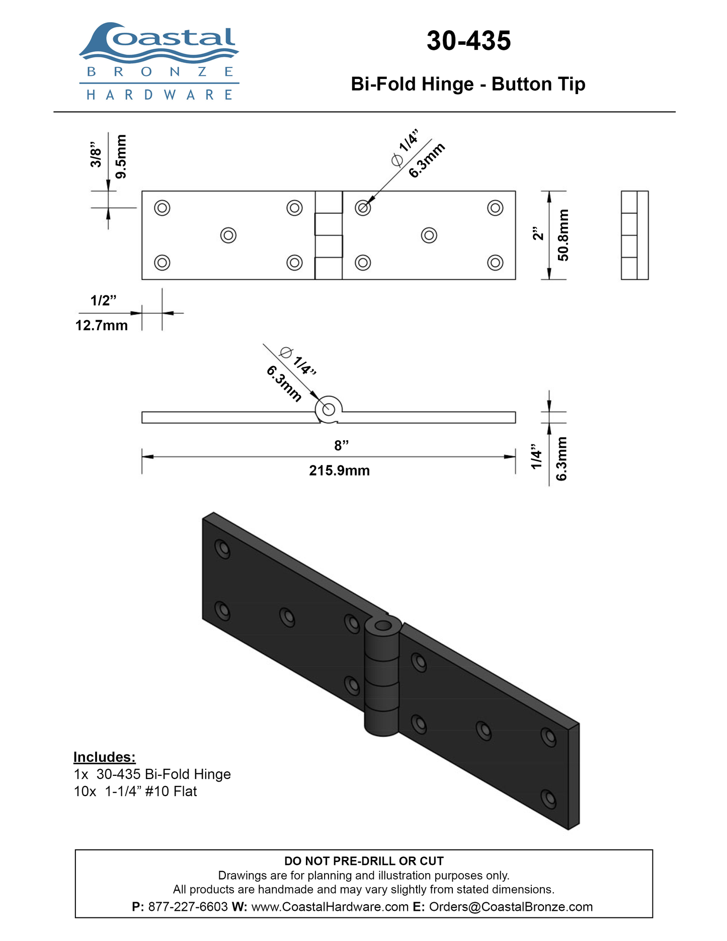 Textured Bronze Bi-Fold Hinge - Button Tip