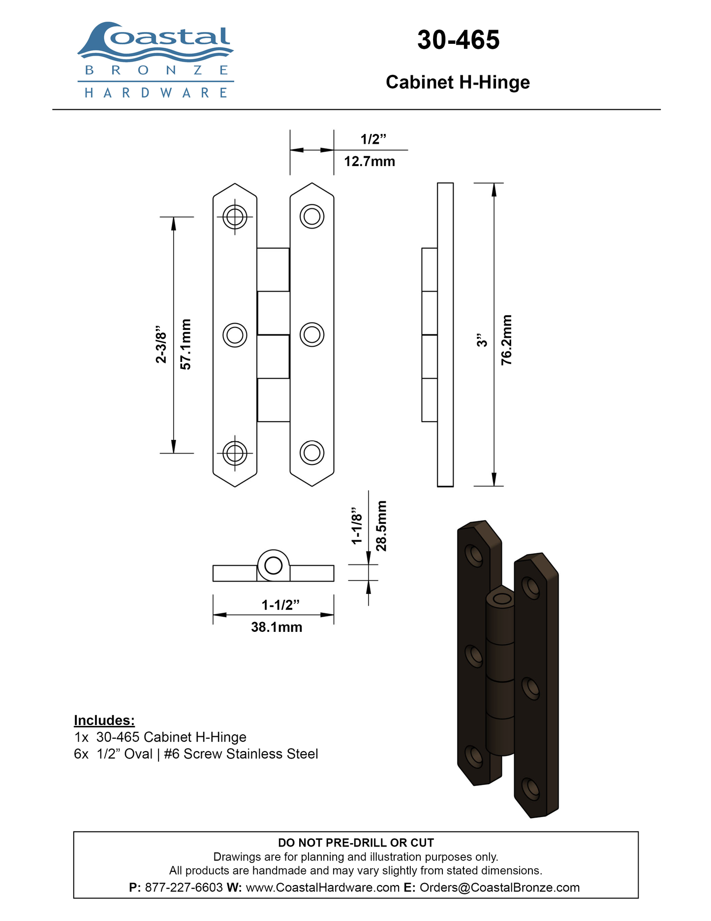 Textured Bronze Cabinet H-Hinge