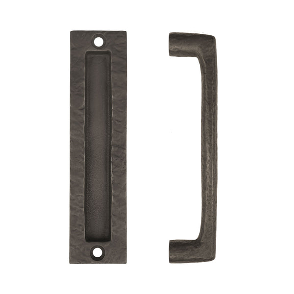 Textured Bronze Pocket Door Pull & Bar Pull Set - 8" C2C