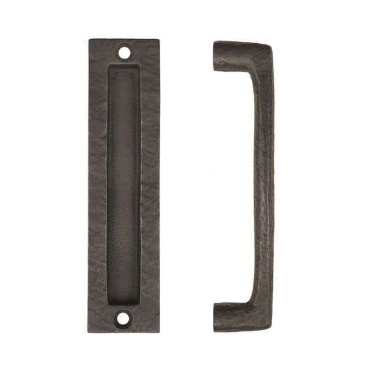 Textured Bronze Pocket Door Pull & Bar Pull Set - 8" C2C