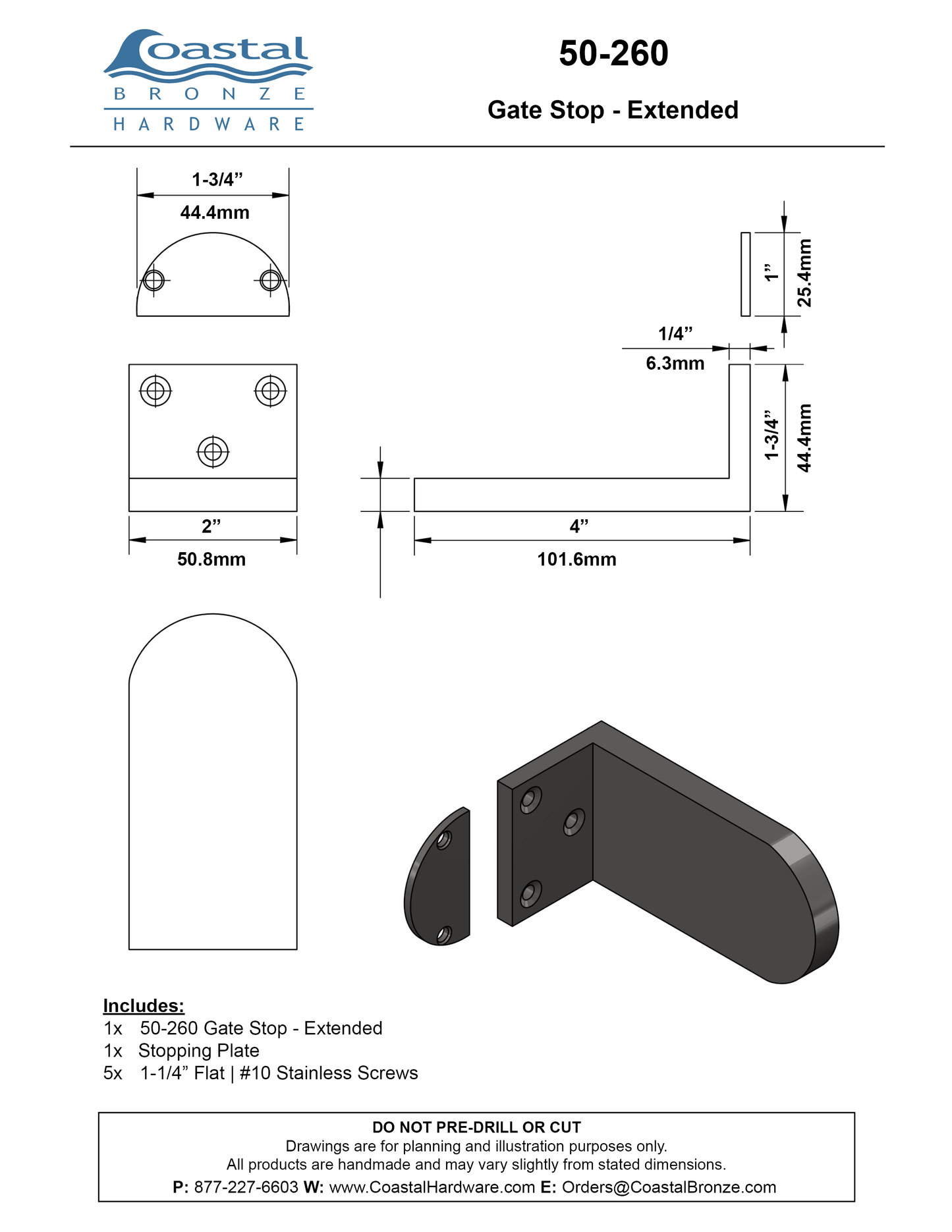Textured Bronze Gate Stop -  Extended