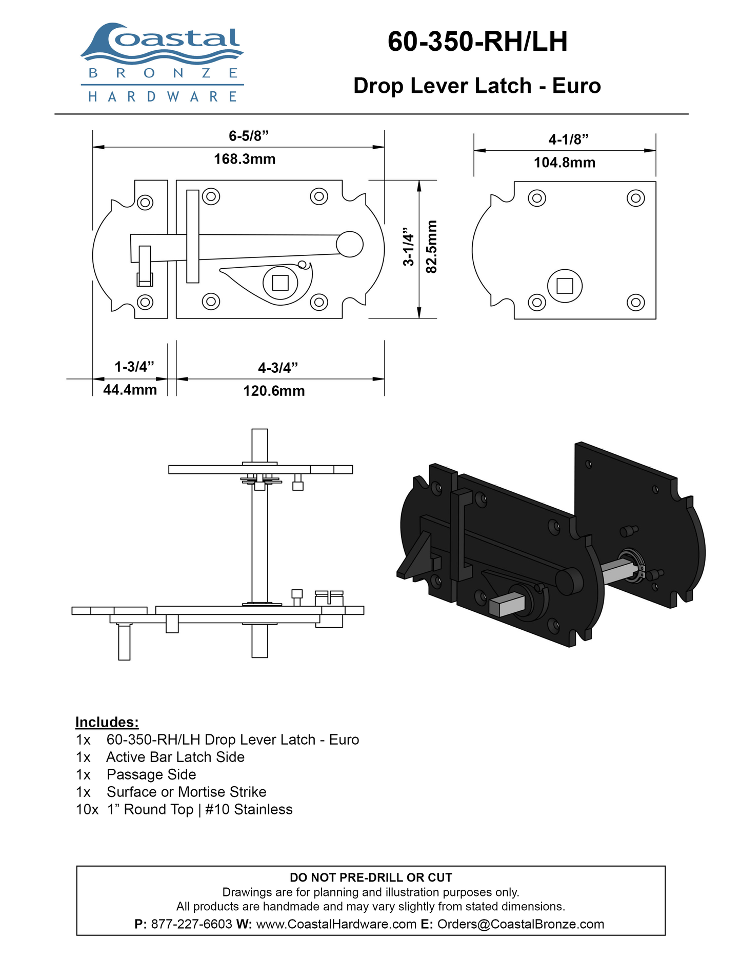 Textured Bronze Drop Lever Latch - Euro
