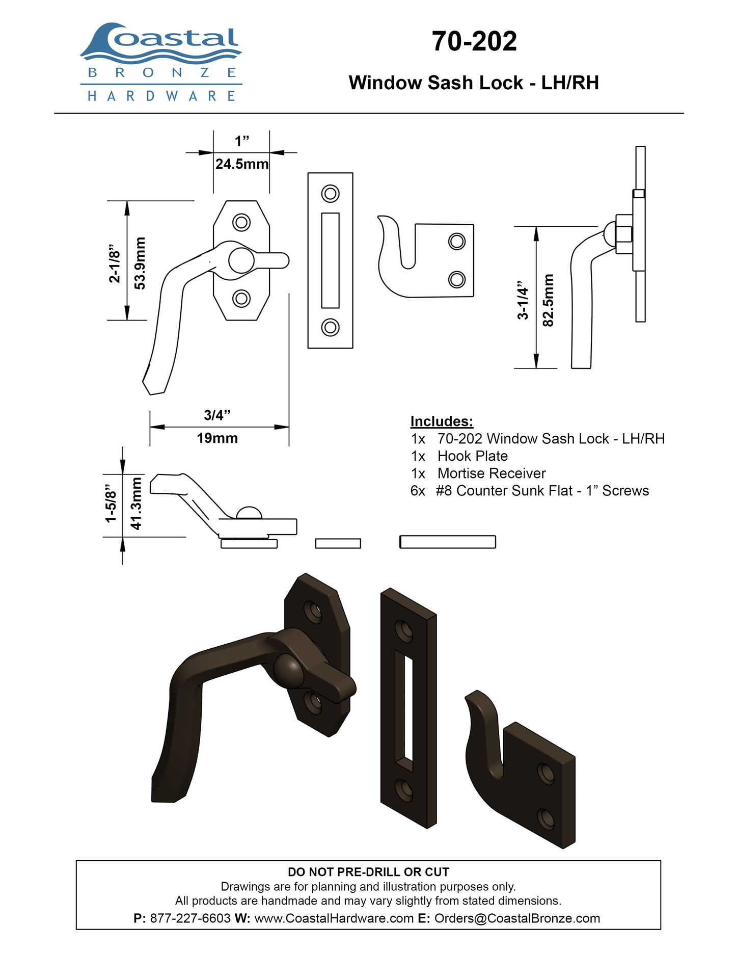 Textured Bronze Window Sash Lock - LH/RH