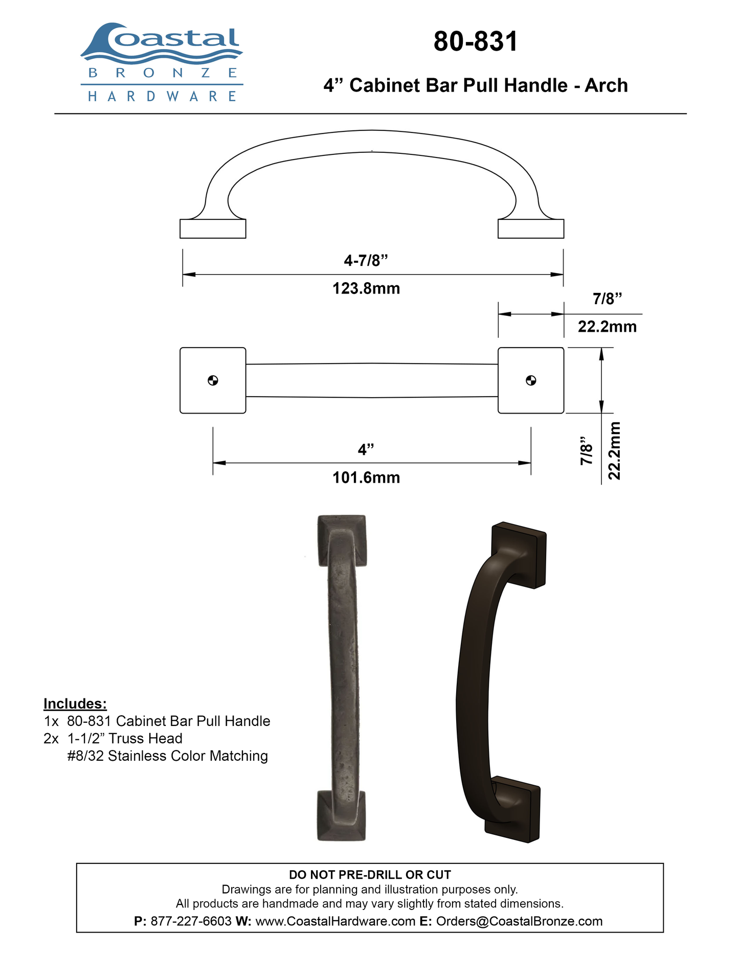 Textured Bronze Cabinet Bar Pull Handle - Arch - 4" C2C