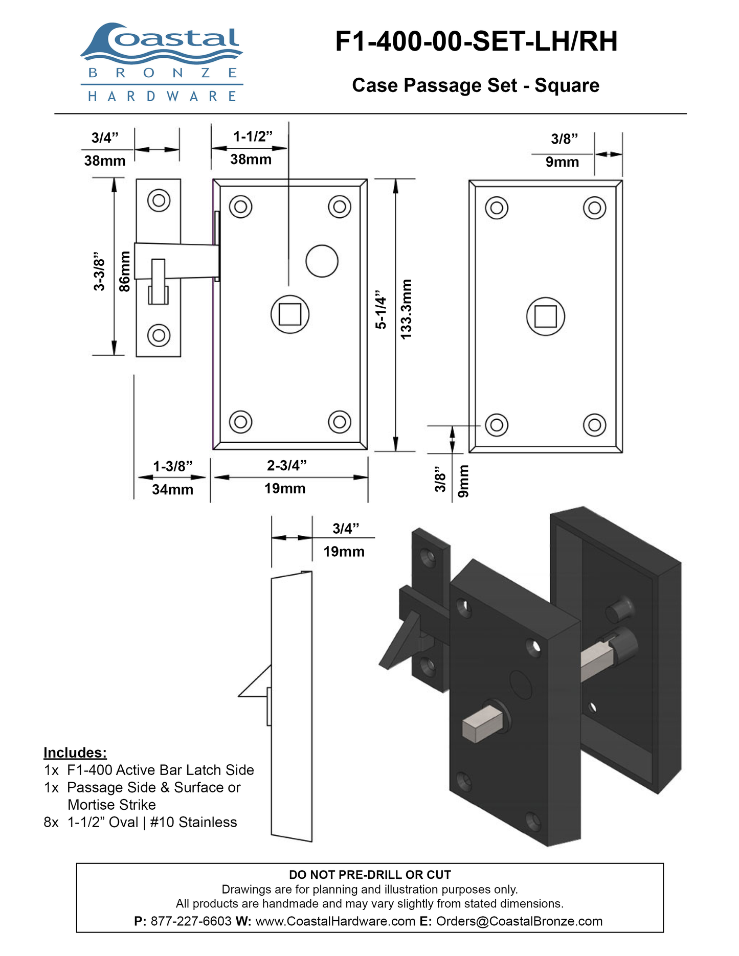 Bronze Case Latch Set - Square