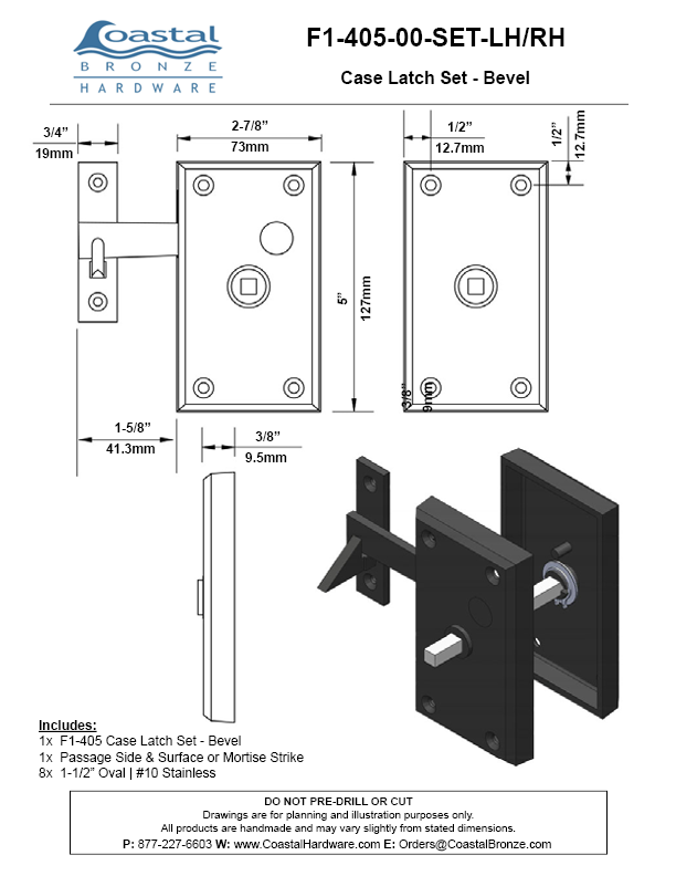 Bronze Case Latch Set - Bevel