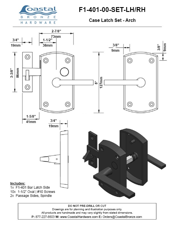 Bronze Case Latch Set - Arch