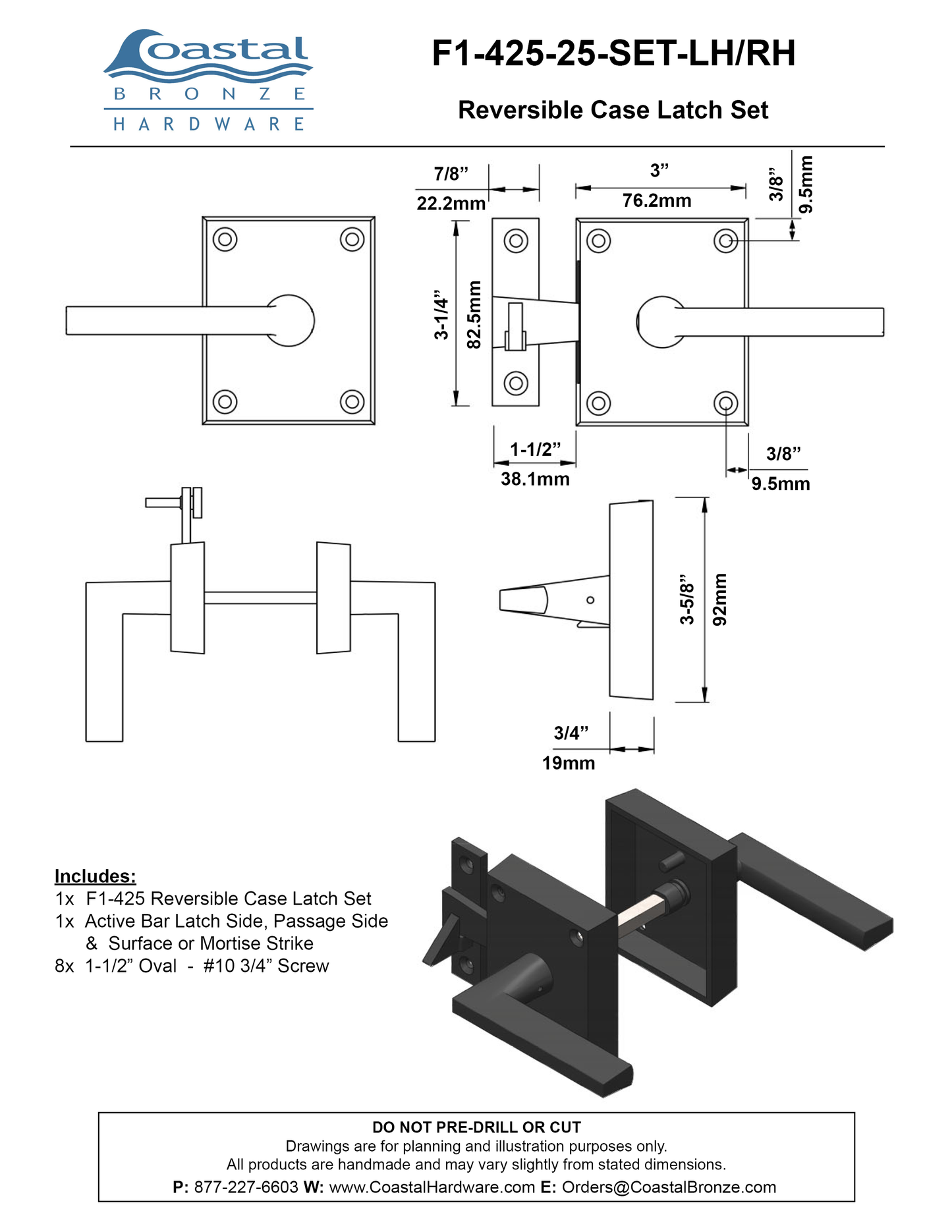 Bronze Reversible Case Latch Set