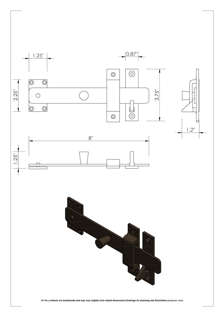 Bronze 8" Drop Bar with Knob