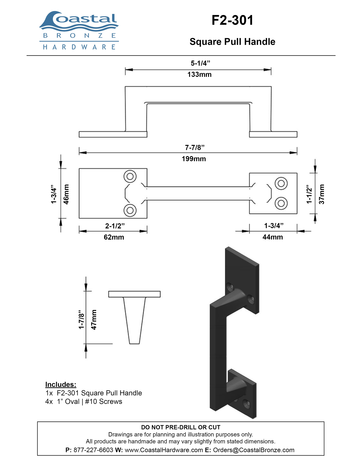 Bronze 8" Square Pull Handle