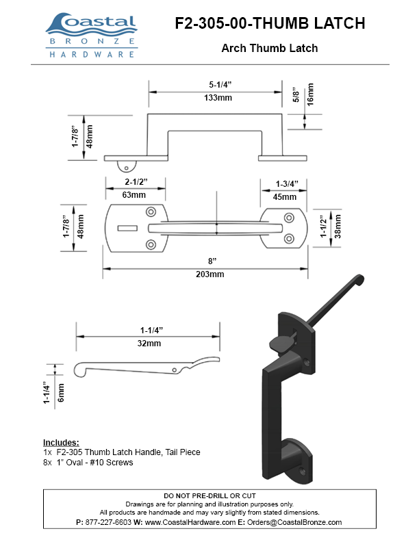 Bronze 8" Arch Thumb Latch
