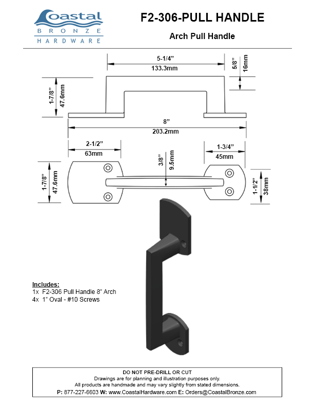 Bronze 8" Arch Pull Handle
