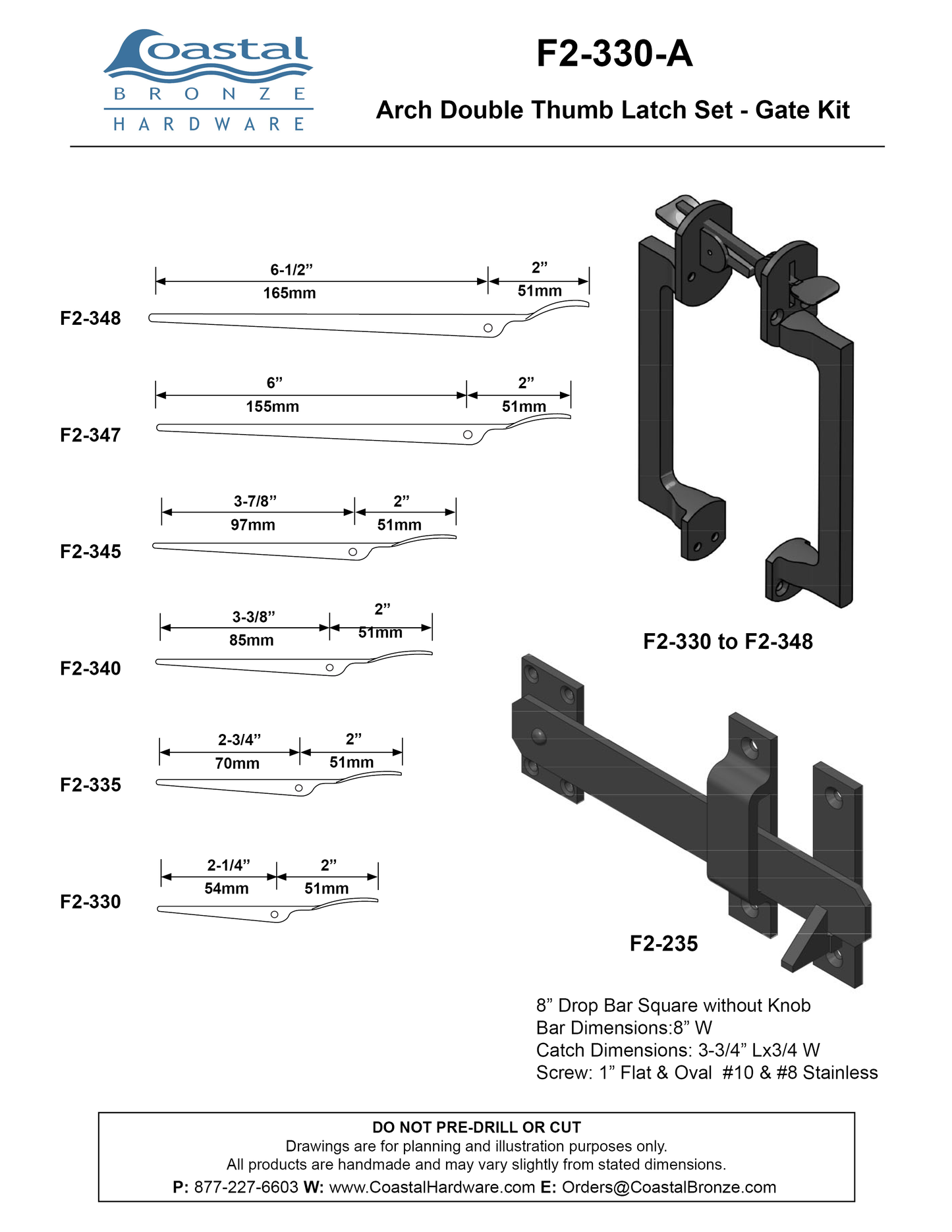Bronze Arch Double Thumb Latch Set - Gate Kit