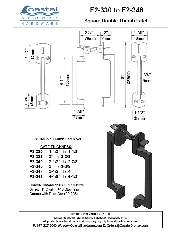 Bronze Square Double Thumb Latch Set - Gate Kit