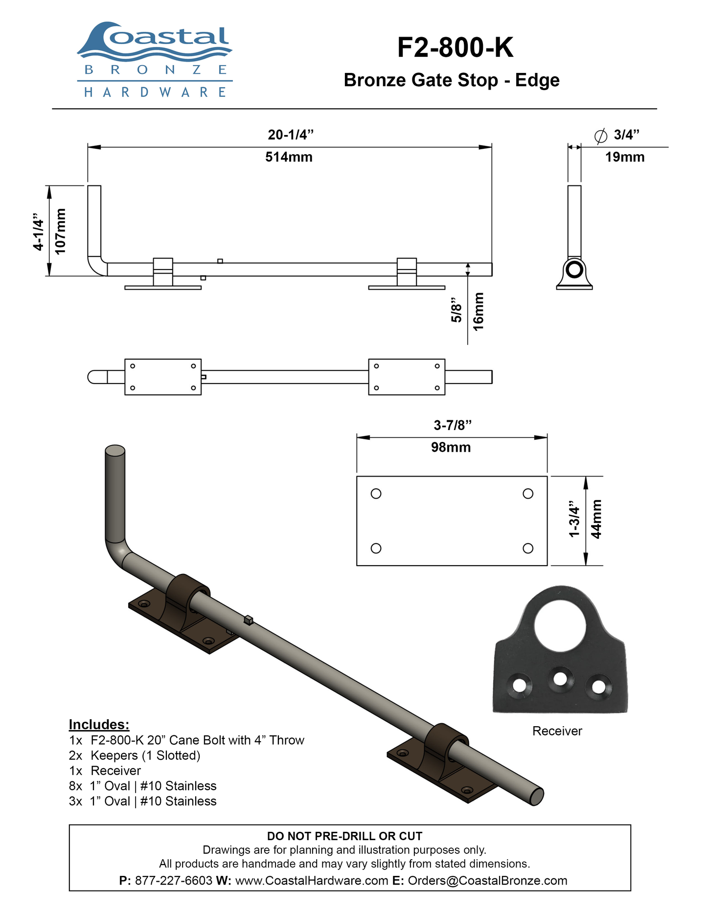 Bronze 20" Cane Bolt