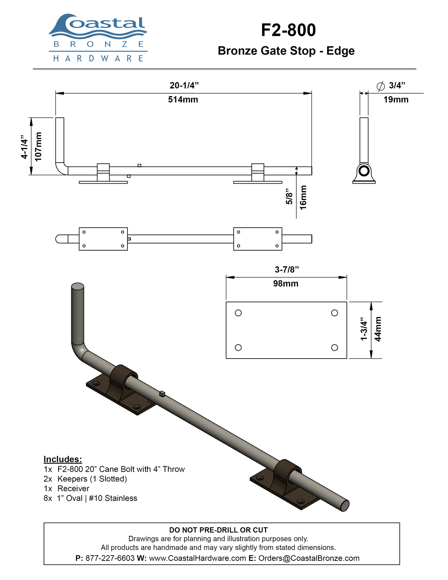 Bronze 20" Cane Bolt