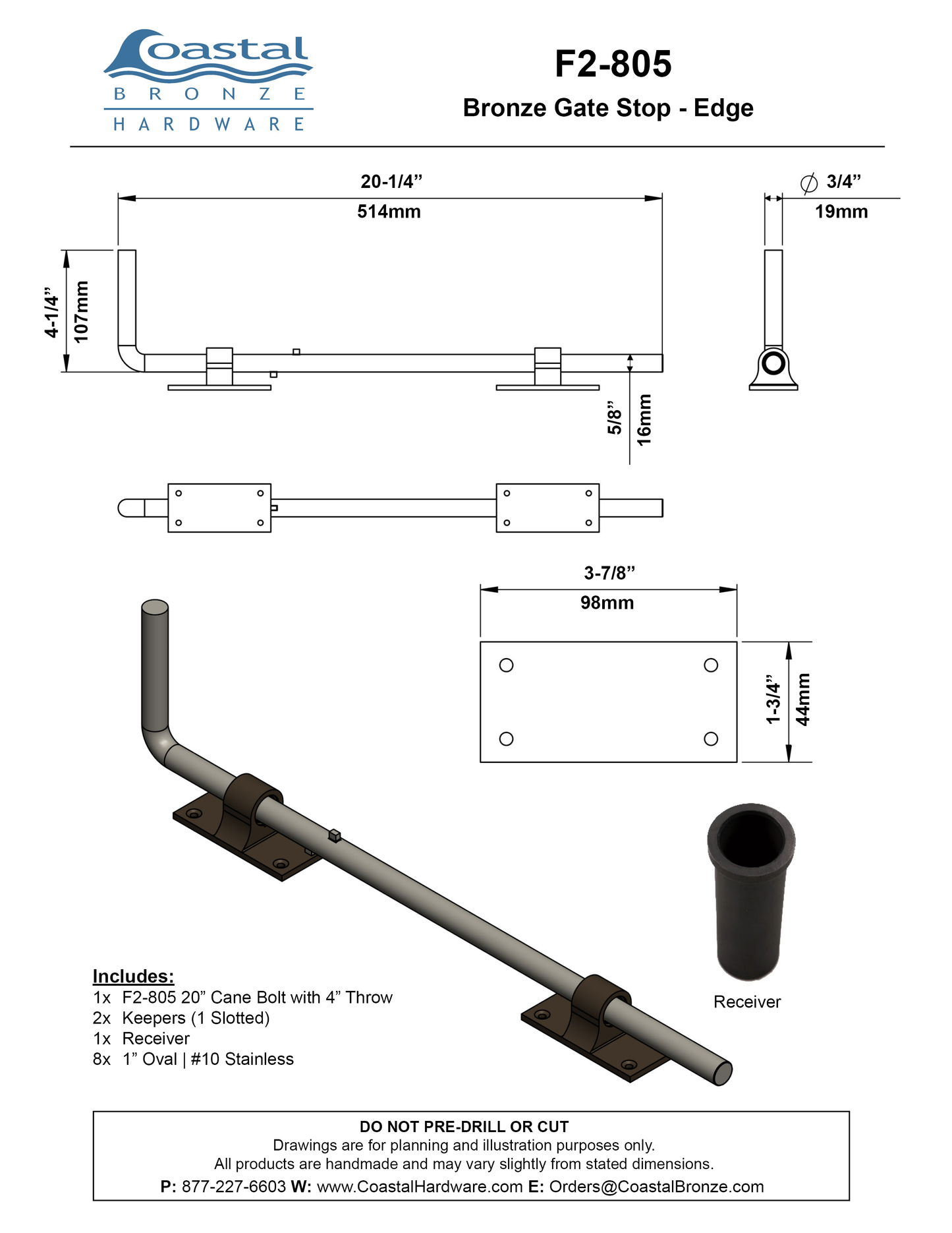 Bronze 20" Cane Bolt