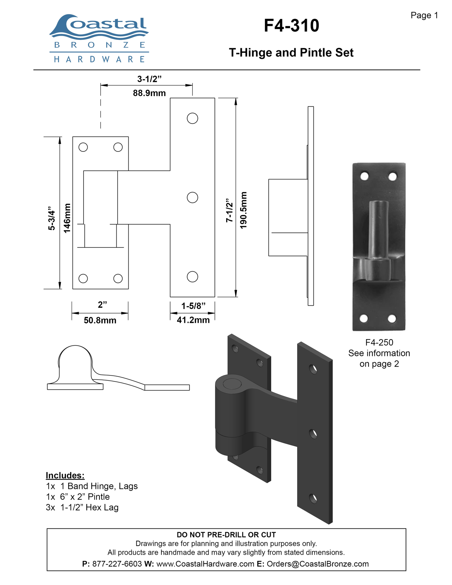 Bronze T-Hinge Set