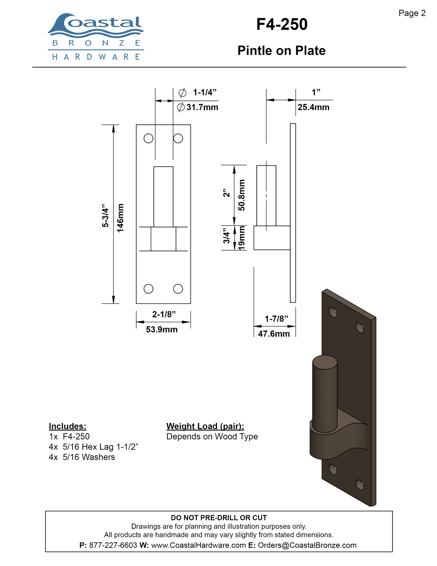 Bronze 12" Active Band Hinge Set