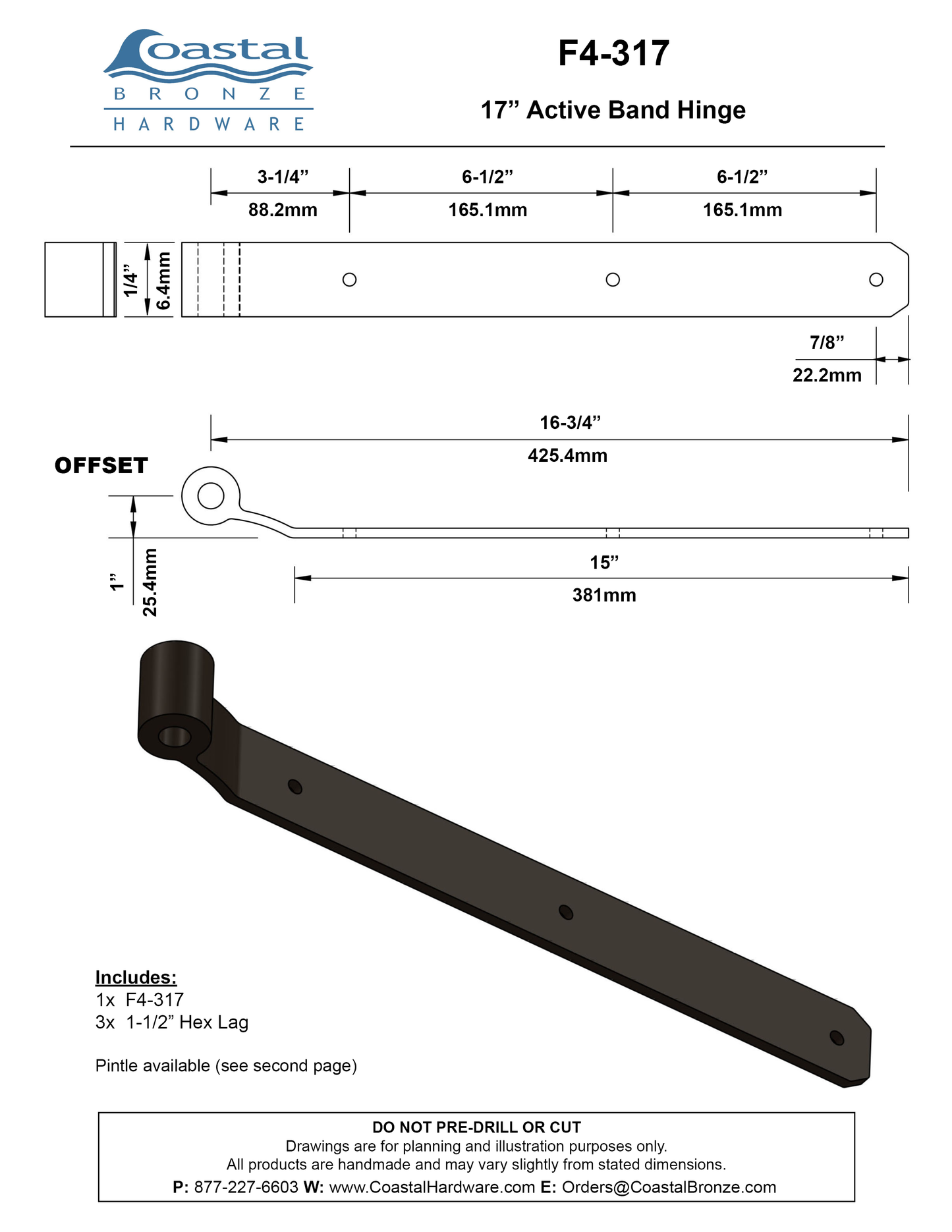 Bronze 17" Active Band Hinge