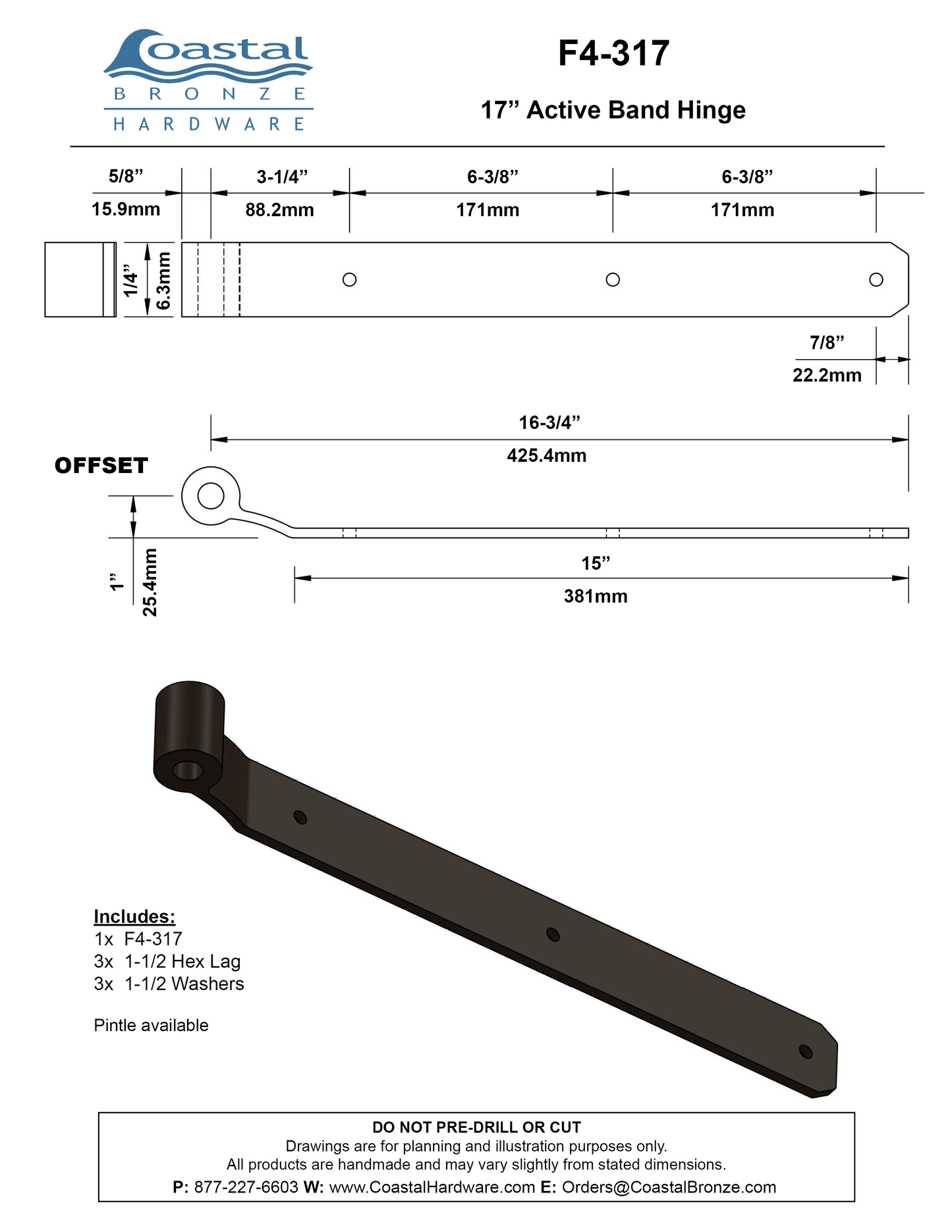 Bronze 17" Active Band Hinge