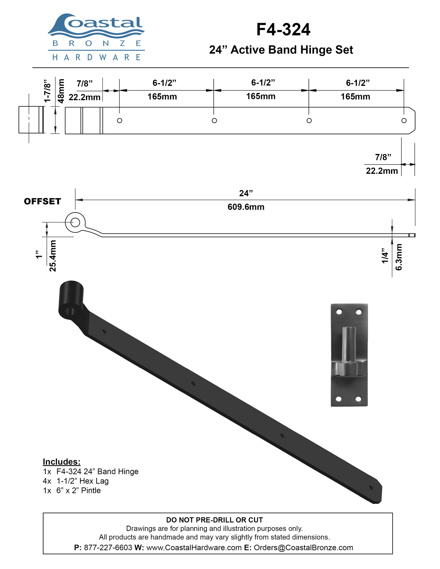 Bronze 24" Active Band Hinge Set