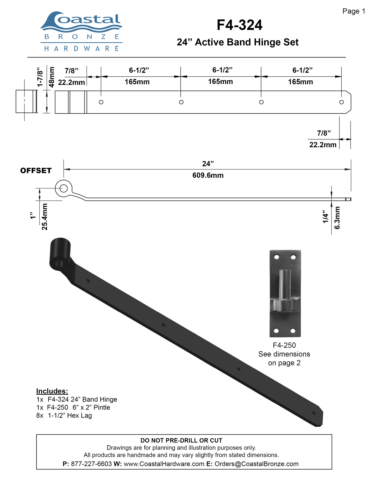 Bronze 24" Active Band Hinge Set