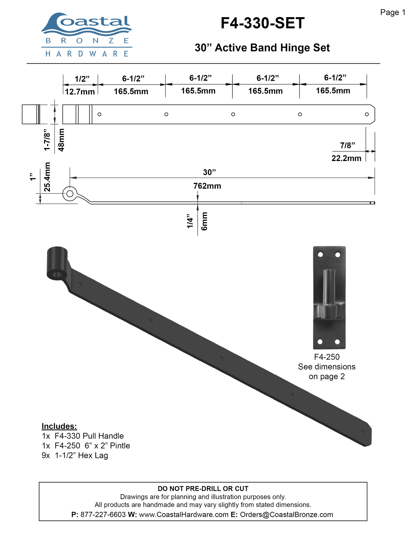 Bronze 30" Active Band Hinge Set