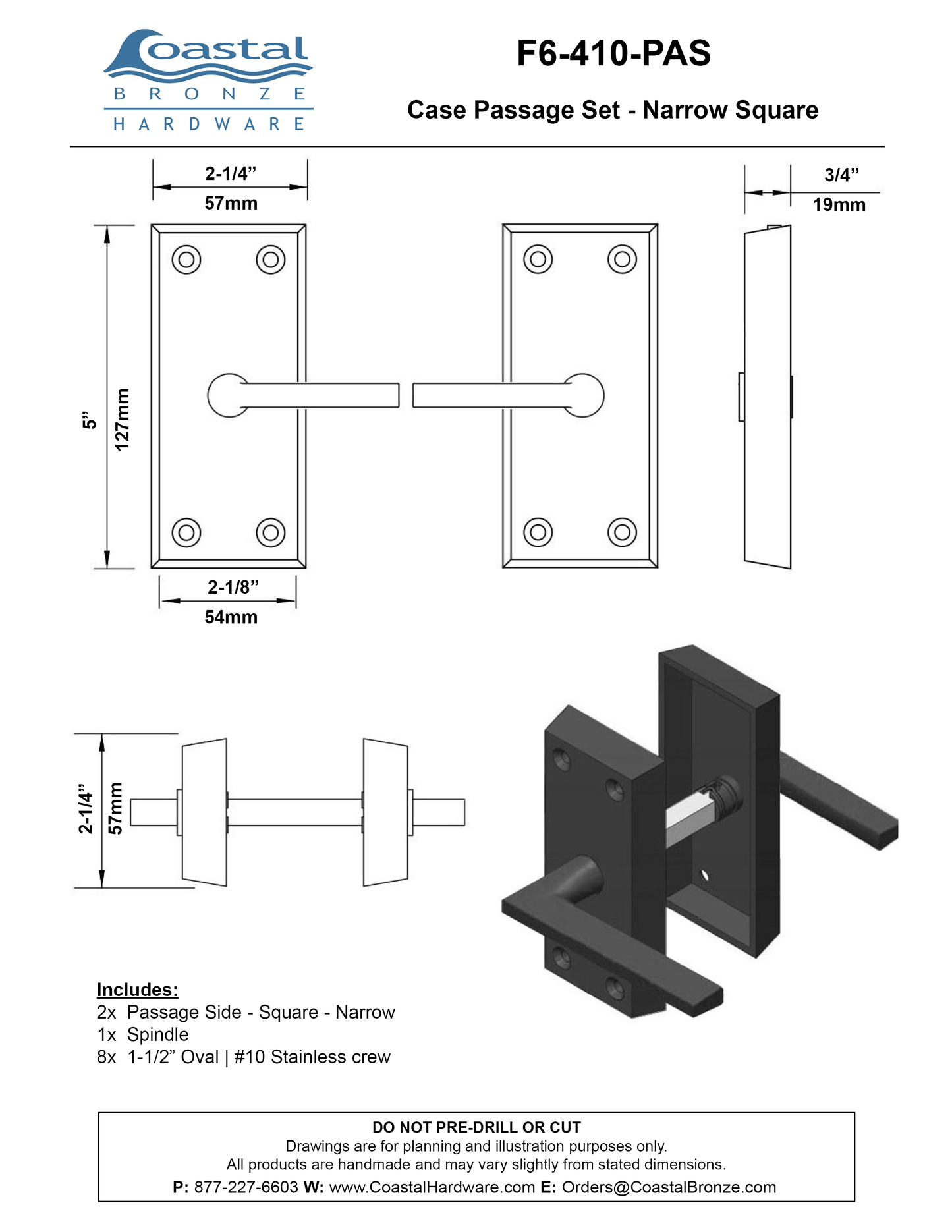 Bronze Case Passage Set - Narrow Square