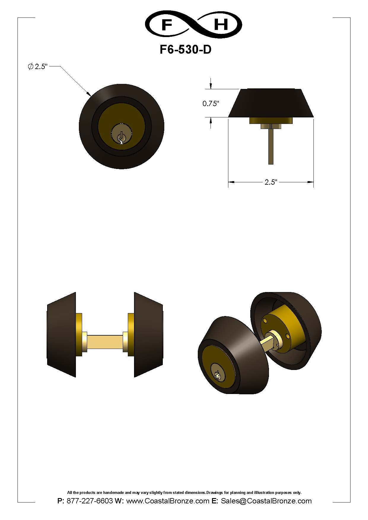 Bronze Round Deadbolt - Double Cylinder