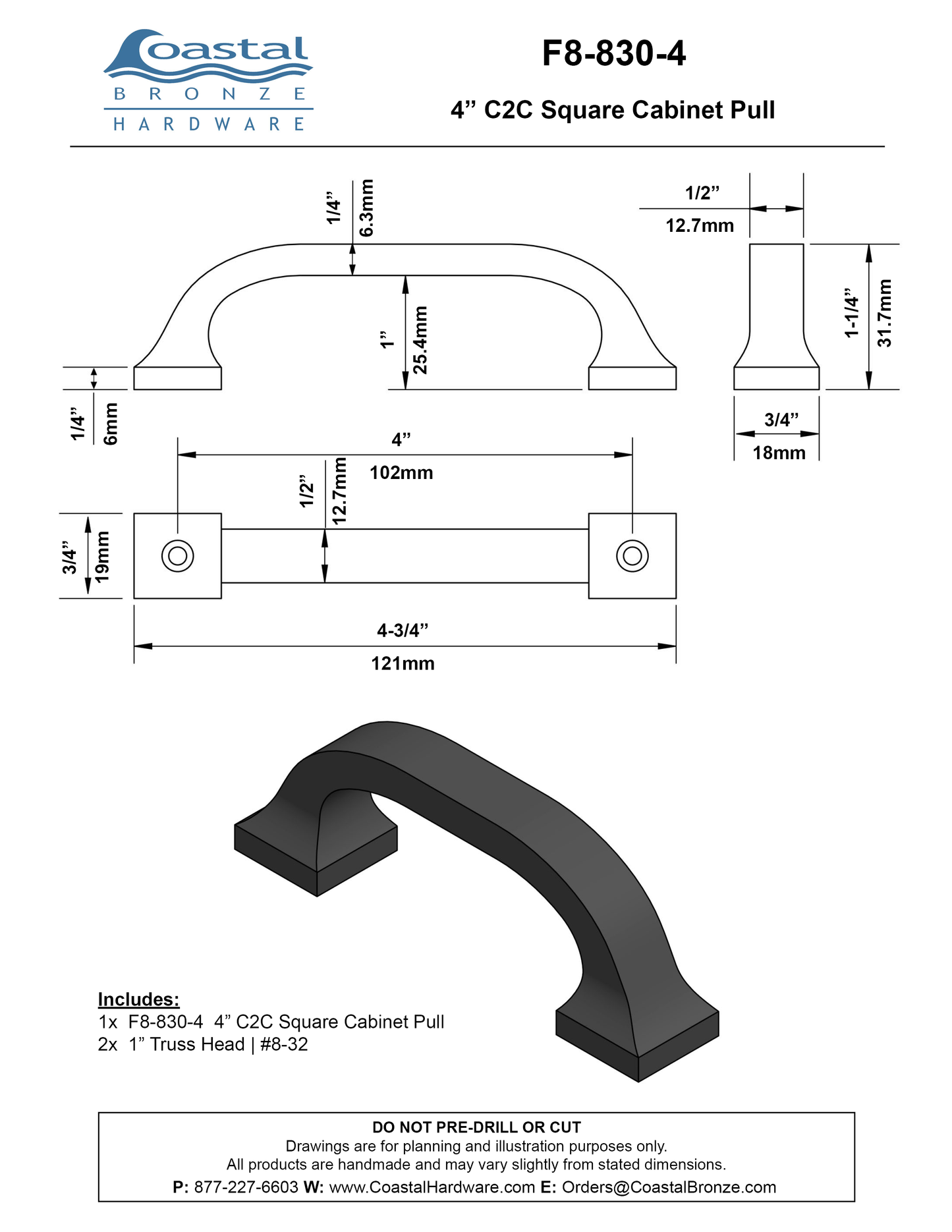 Bronze 4" C2C Curved Cabinet Pull