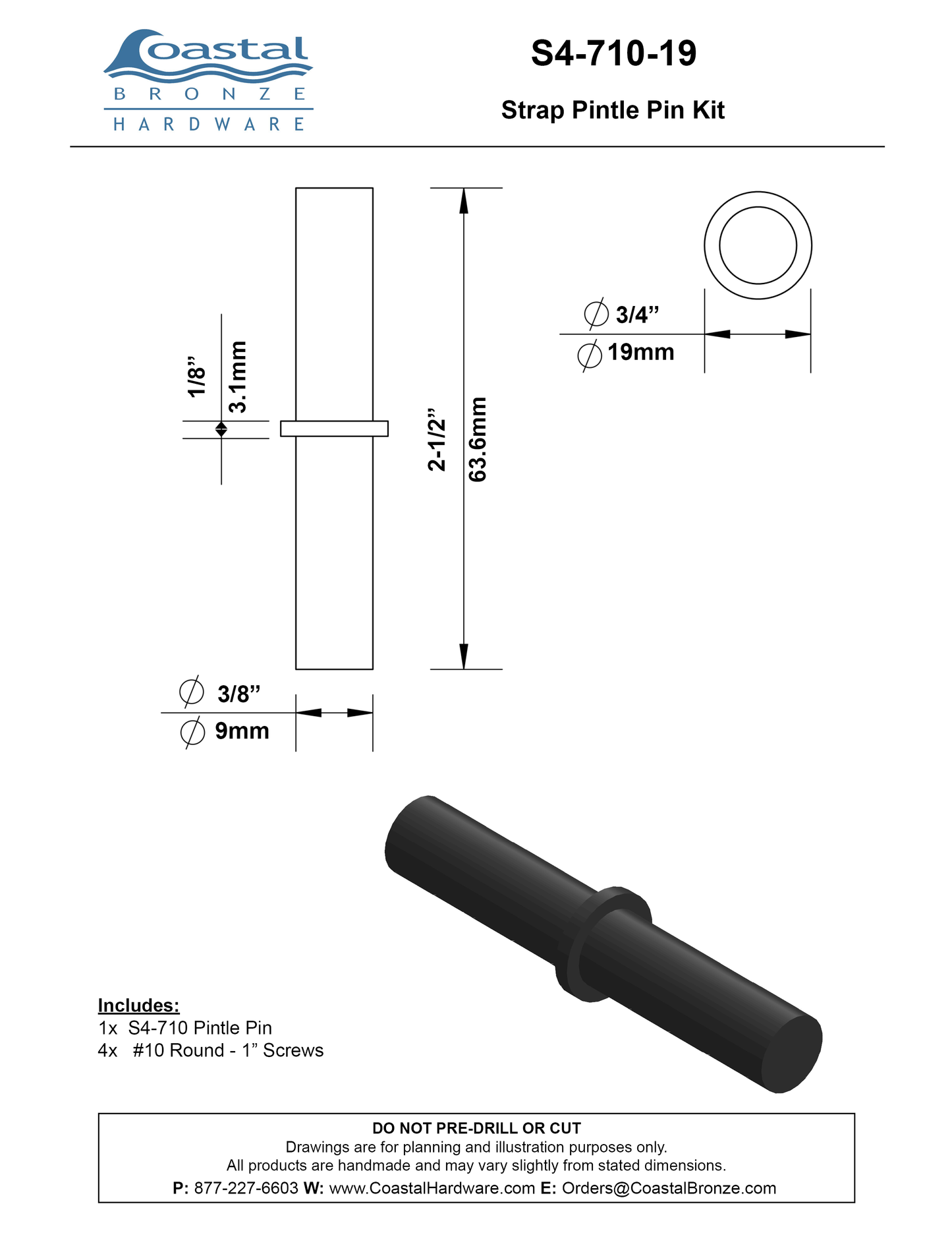 Brass Strap Pintle Pin Kit